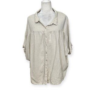 Hayden Los Angeles Women's 1XL Beige Linen Blend Oversize Button Front Shirt